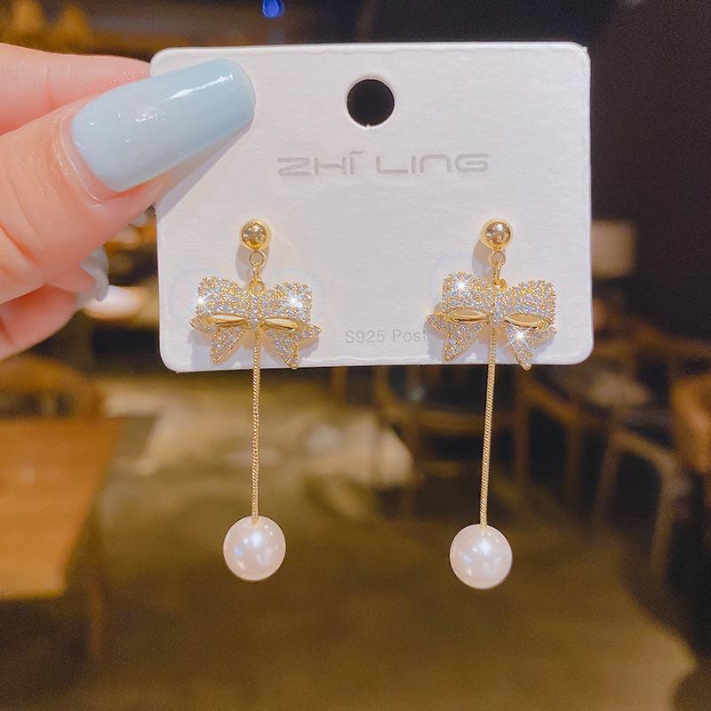 2024 Autumn Bow Knot Pearl Tassel Earrings - S925 Silver Needle Fashion Ear Jewelry