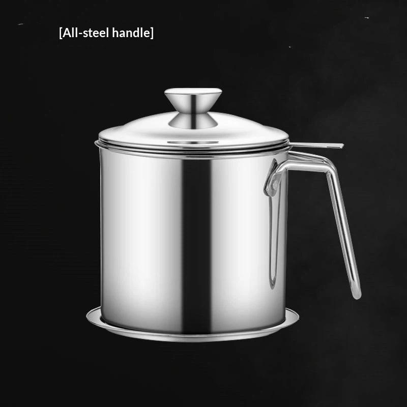 Stainless Steel Oil Strainer Pot Leakproof Oil Storage Container with Fine Filter for Home Kitchen Frying Oil Recycling