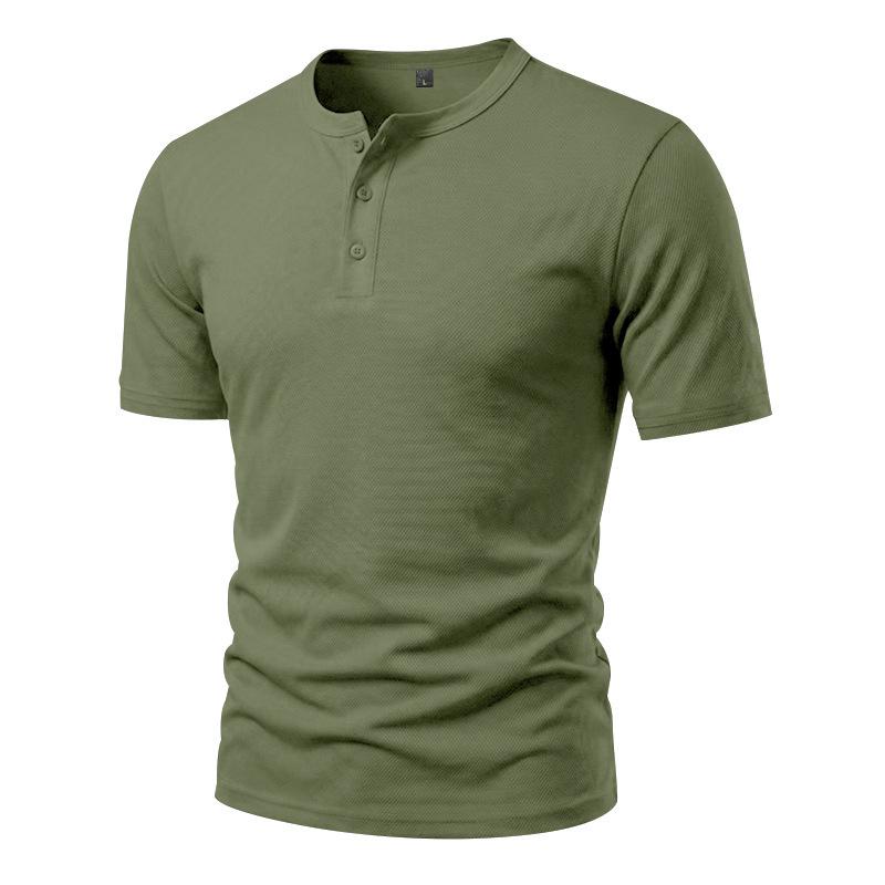 Men's Quick-dry Henley Collar Eyelet Fabric Short Sleeve T-shirt