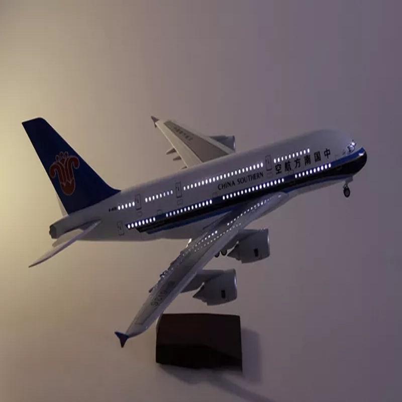 1/160 Scale Diecast Resin 46cm A380 Air Bus Passenger Aircraft China Southern Airlines Airplane Model Airways with Cabin Lights