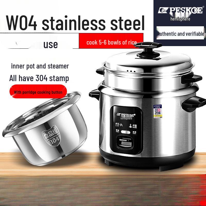 316 Stainless Steel Electric Rice Cooker, 5L Capacity, Ideal for 1-6 People - Cooks Porridge, Soup, and More
