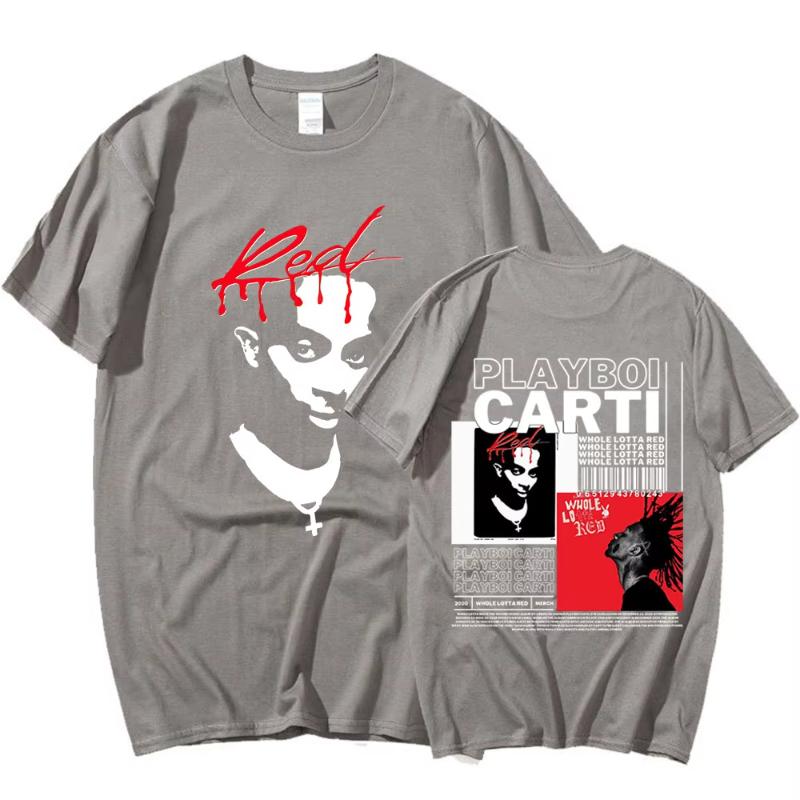 Camiseta de Rapper Playboi Carti Música Álbum Whole Lotta Red Camisetas Gráficas Unisex Moda Mujer Hip Hop Camiseta Oversize Streetwear