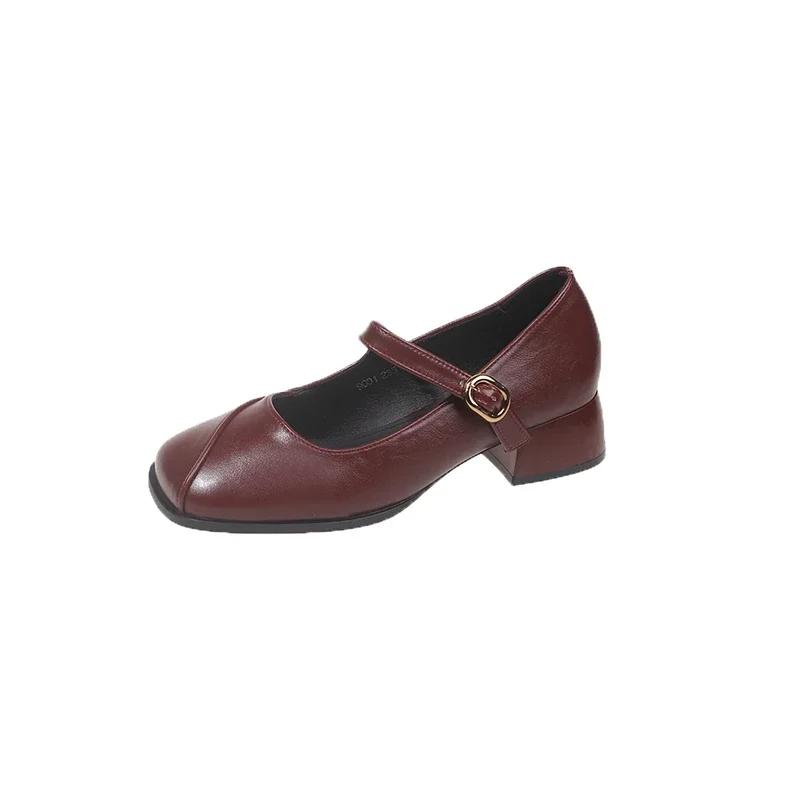 Design Office Lady Pumps Shoes Casual Thick Heel Buckle 2025 Spring Autumn Female Square Toe Mary Jane Shoes