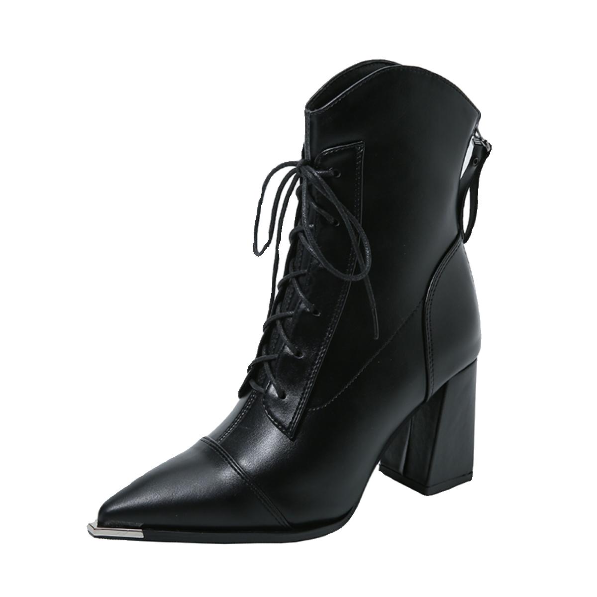 

Temperament Pointed Toe Autumn and Winter Booties Women s High Heels 2026 New Spring and Autumn Single Boots Block Heel 40 чорний