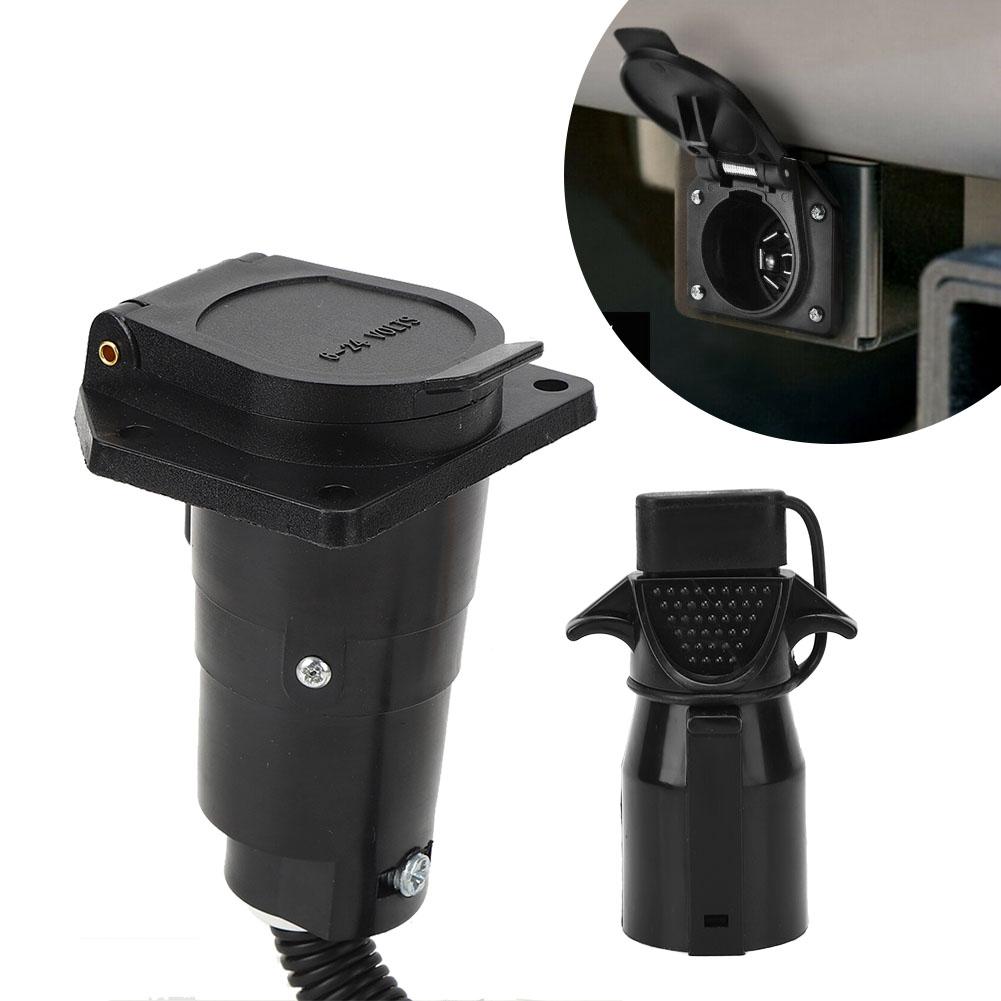 12V Trailer RV Connector 7 Way to 4 Way Hitch Plug with Dustproof Cover and Bracket