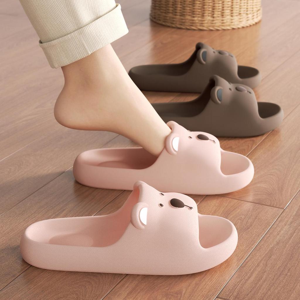 Cute Bear Women Home slippers Thick Bottom Soft Beach Slides Fashion Comfortable Non-slip Slippers Cartoon Lightweight Men Bathroom Slippers
