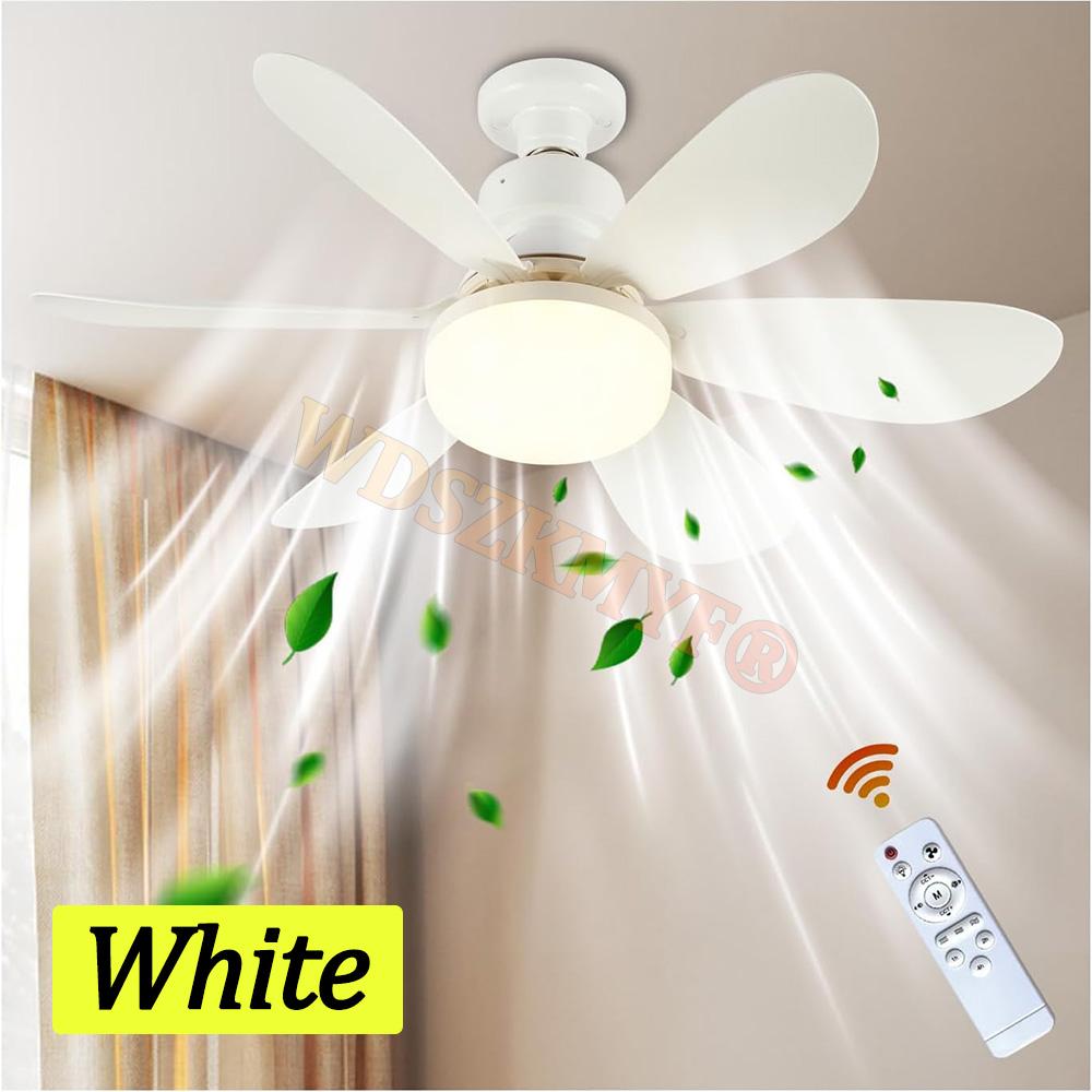 

20.5in Ceiling Fan with LED 40W Socket Fan Light with Remote,, E27 Cordless Light Screw Fan for Kitchen, Bedroom, Small Rooms белый
