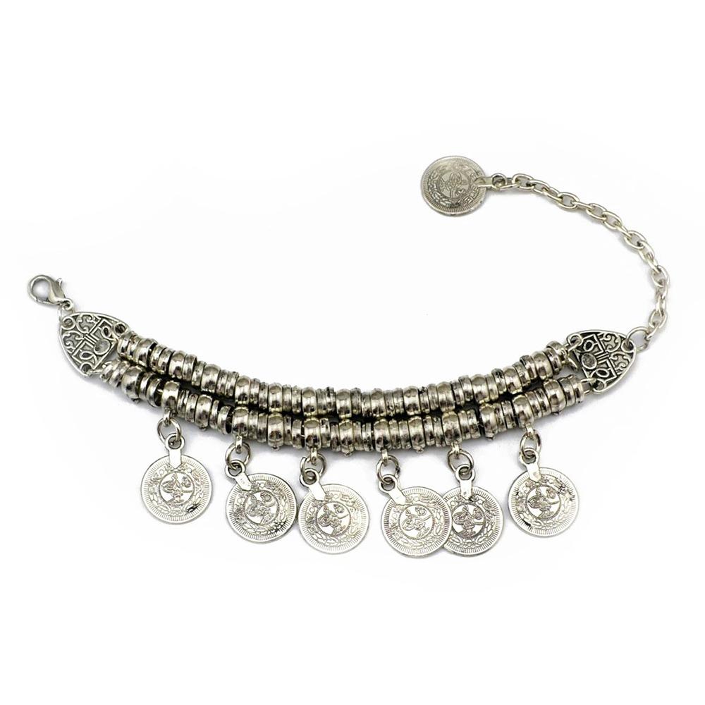 

Винтажный браслет серебристого цвета с подвеской в виде монет, этнические браслеты, модный турецкий браслет, повседневная носка A