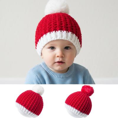 Europäische & Amerikanische Baby Woll-Weihnachtsmütze: Süße gestrickte Mütze mit Bommel für Herbst & Winter