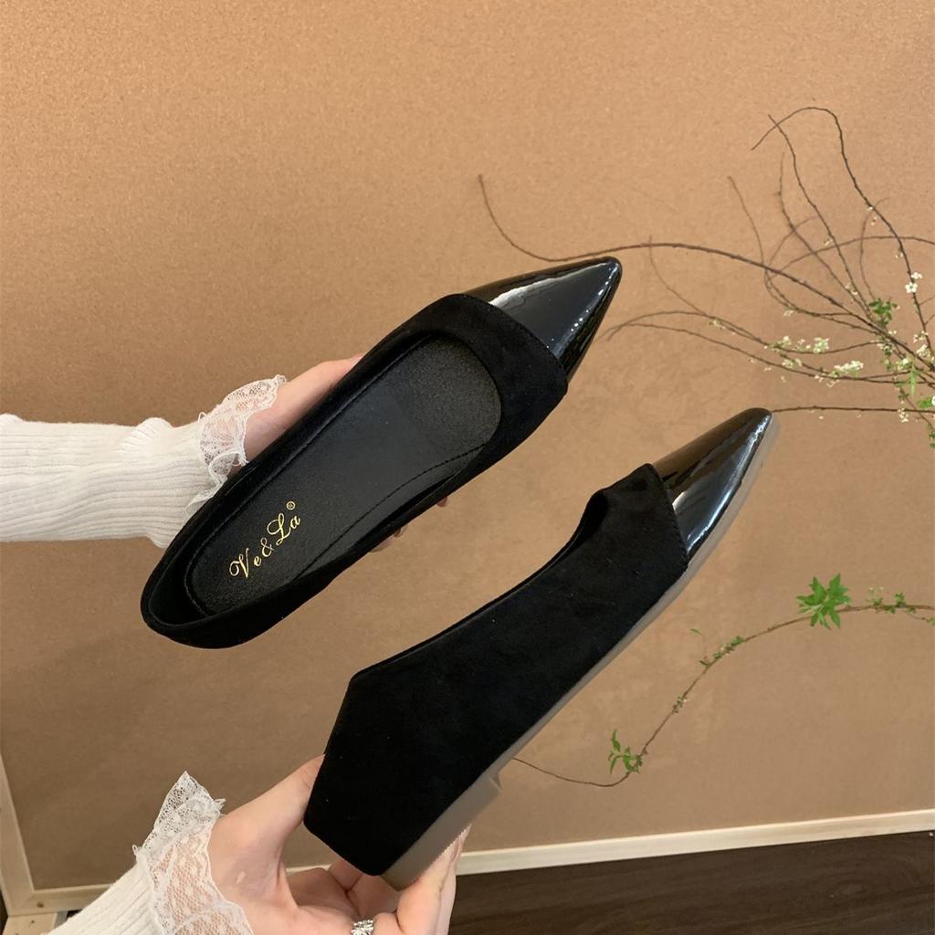 Niche high-end slope bottom pointed thick heel women's shoes spring and summer with skirts fashionable and comfortable splicing single shoes