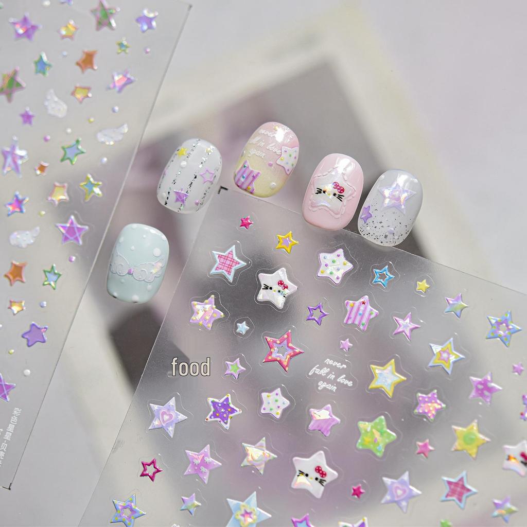 Tomoni Shell Light Nail Stickers: Popular Cute Colorful Star Nail Art Accessories