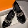 Round head heightened platform small leather shoes women's 2025 new niche high heel thick heel JK single shoes British rhinestone loafers