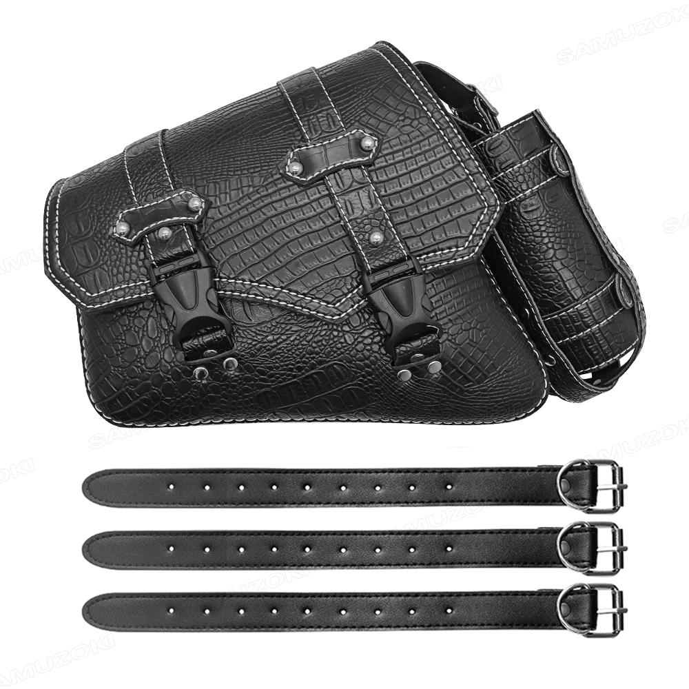 Universelle Motorrad Luxus Schwarz Krokodilmuster Kunststoff Schnalle Aufbewahrungswerkzeug Tasche Satteltasche Gepäcktaschen Linke/Rechte Seite