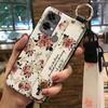 Ring Dirt-resistant Phone Case For Oukitel C33 Fashion Design Wrist Strap Lanyard Phone Holder Kickstand Silicone Flower