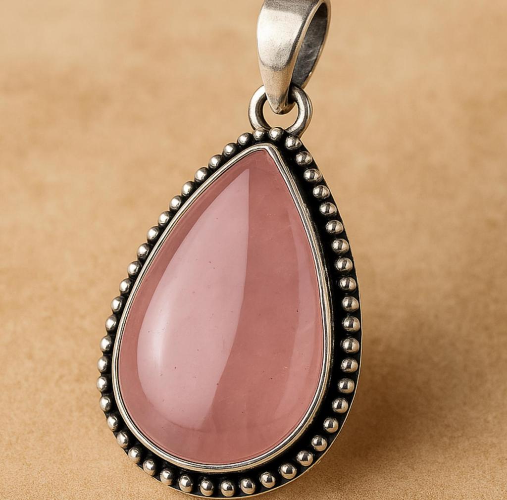 Rosenquarz Anhänger, Geschenk Halskette, 925 Sterlingsilber, Damenanhänger, Edelsteinanhänger, Handgefertigter Schmuck, Geschenk für Sie