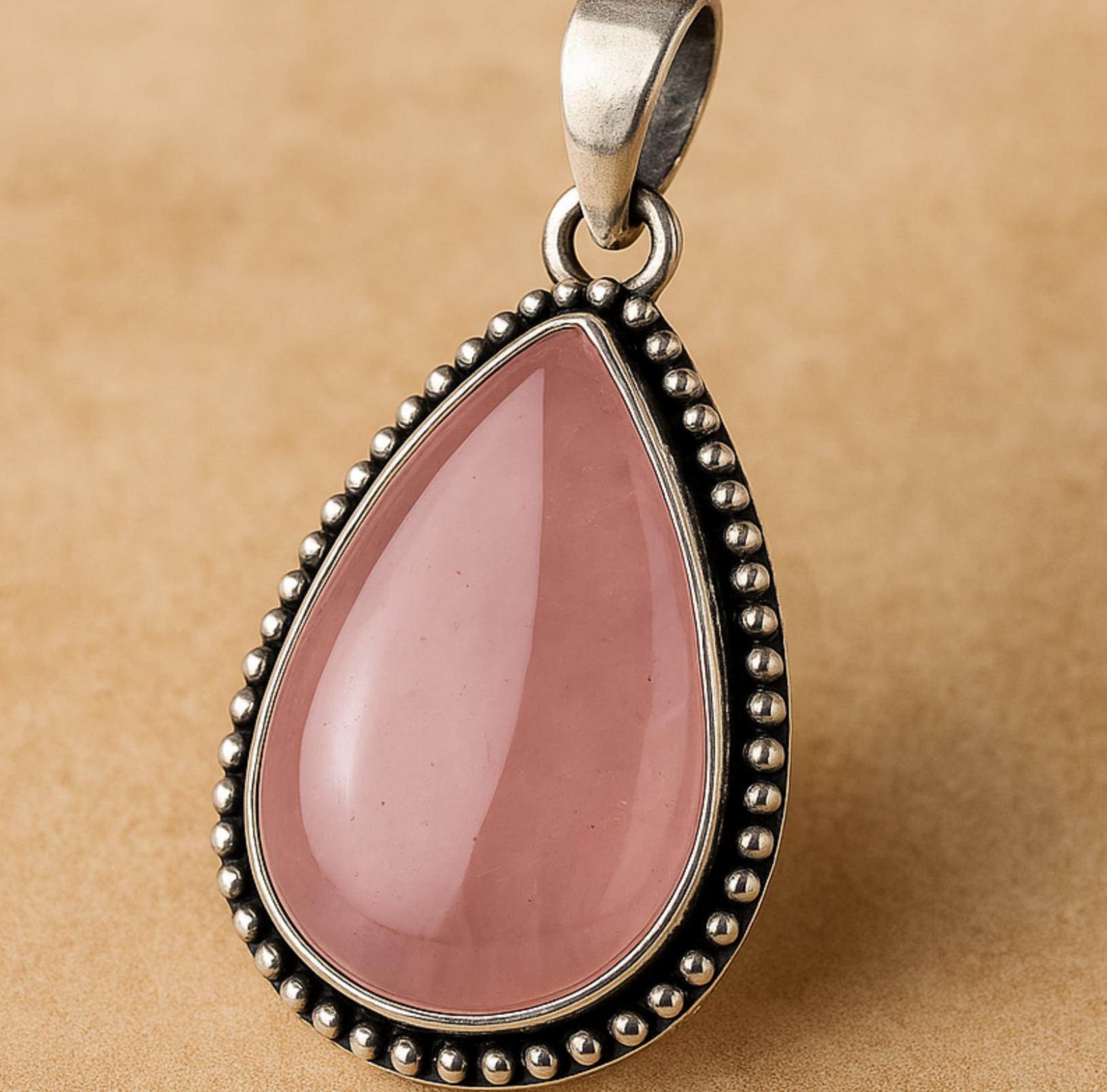 

Rose Quartz Pendant, Gift Necklace, 925 Solid Silver, Women Pendant, Gemstone Pendant, Handmade Jewelry, Gift for Her серебряный