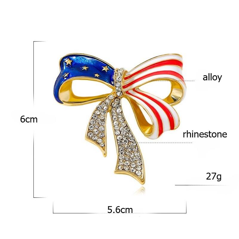 Brož ve tvaru mašle s americkou vlajkou, niche high-end univerzální, brož osázená diamanty, evropská a americká, personalizovaná, s kapkami oleje