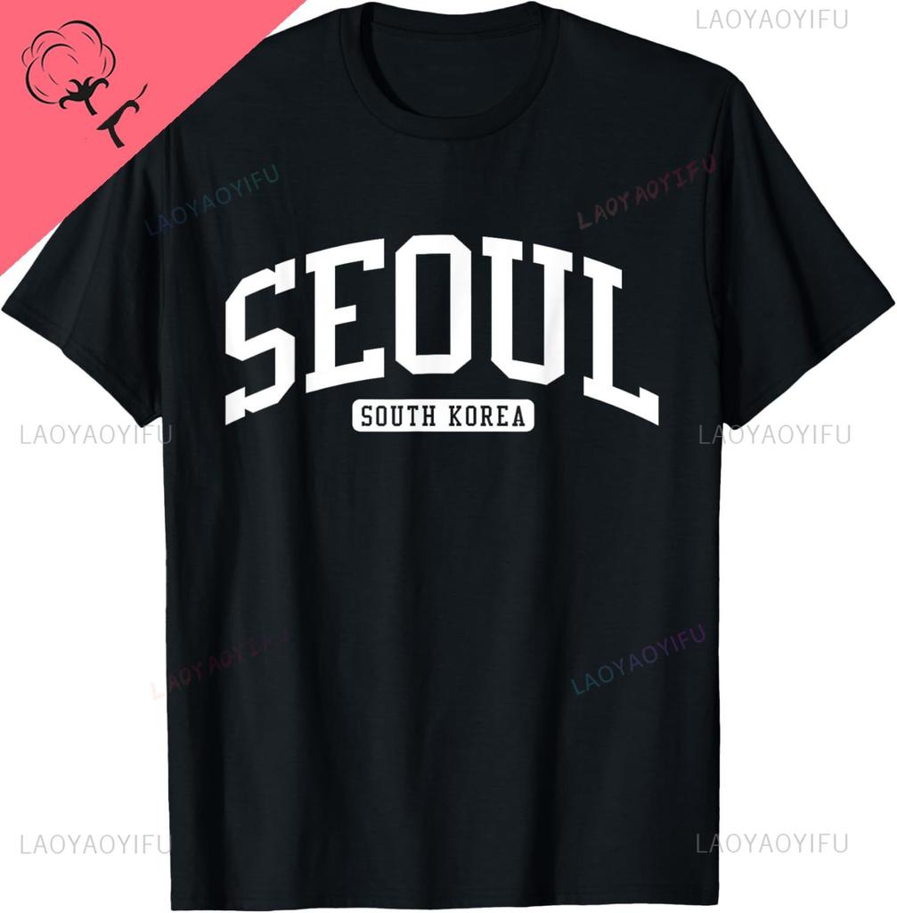 Seoul South Korea College University Style TShirt Cotton Unisex Summer Streetwear Tops Print on Demand Camiseta Hombre