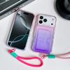 For iPhone 17 Pro Case Card Holder Gradient Color PC+TPU Phone Back Cover with Lens Film/Wrist Strap