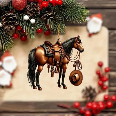 Christmas 2D Horse Ornament Acrylic Flat Horse Hanging Decoration Horse Keepsake Christmas Tree Ornament