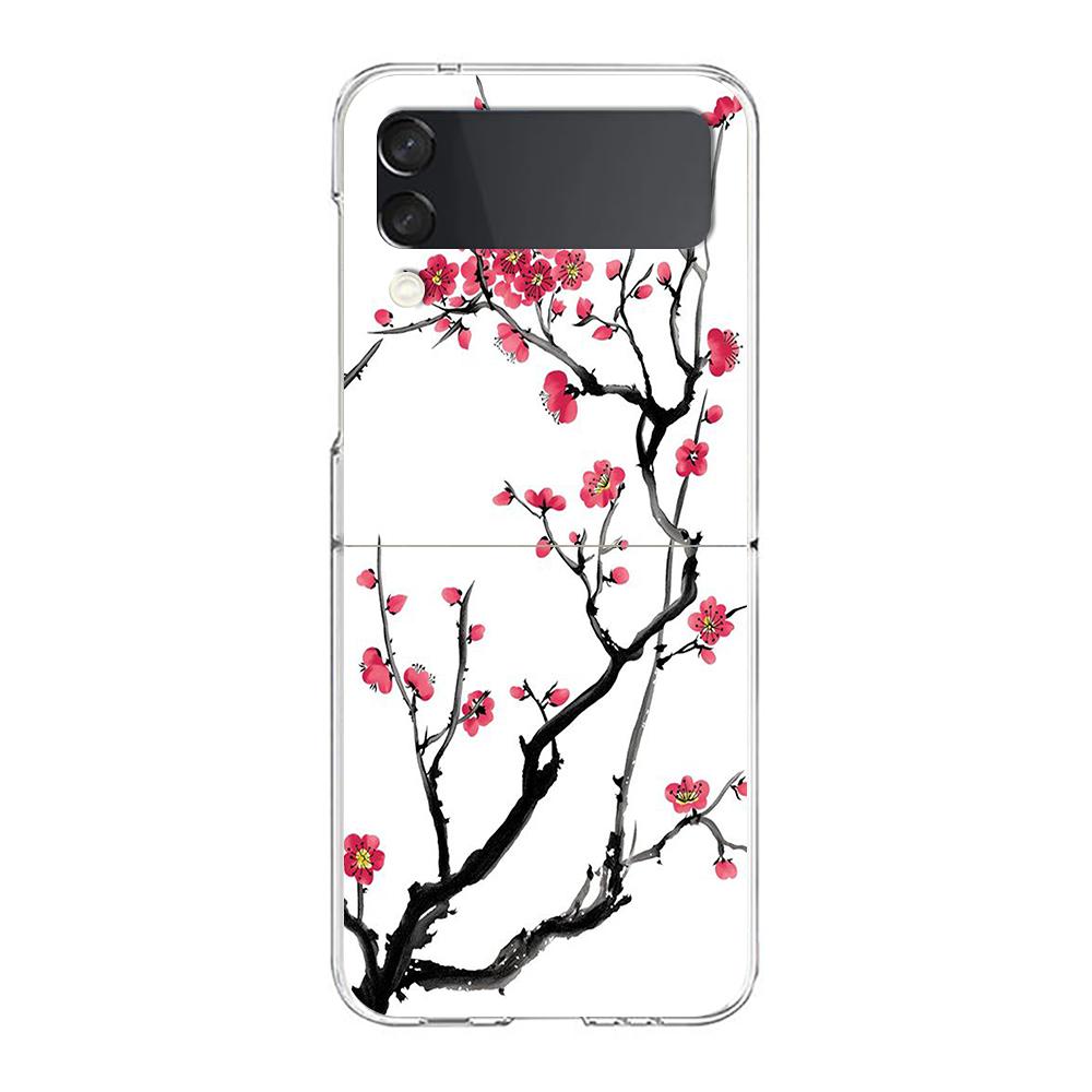 Flower Phone Case For Samsung Galaxy Z Flip 3 4 5 Hard Folding Clear PC Bumper For Samsung Z Flip3 Transparent Back Cover