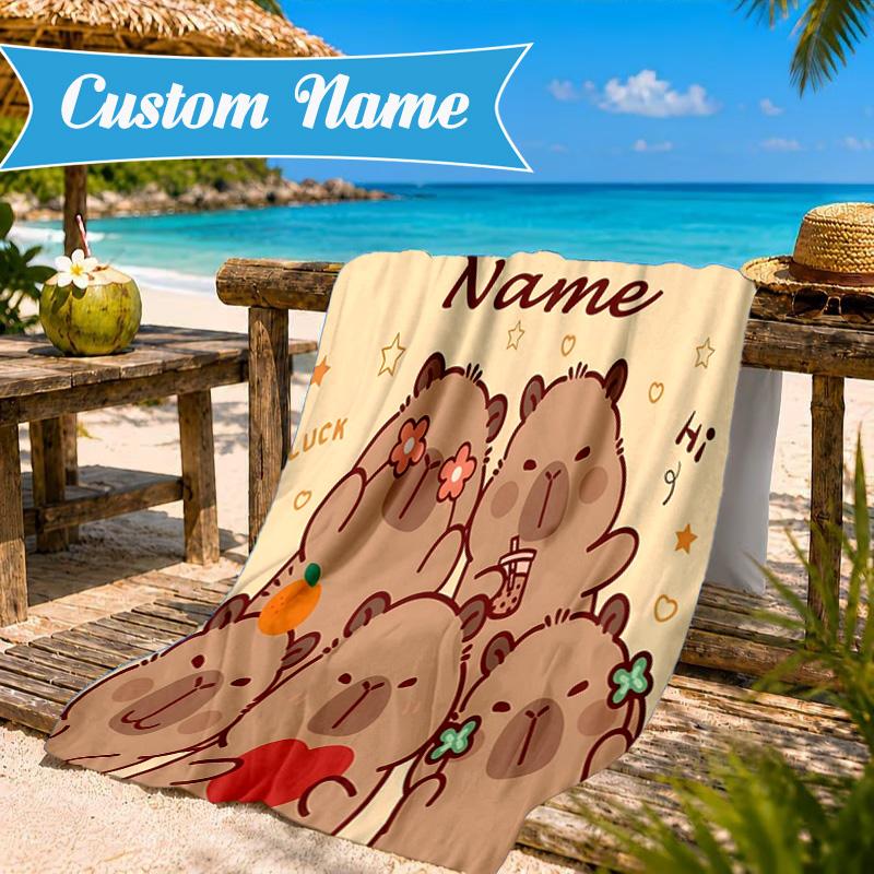 Personalisierbares Kapibara Strandtuch Mikrofaser Strandtuch, Leicht und Schnelltrocknend, für Sommerreisen, Schwimmbad Geschenk