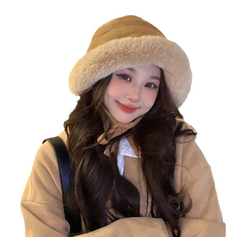 Plush Thickened Furry Mongolian Hat Live Broadcast Same Solid Color Suede Lace Up Ear Protection and Warm Fisherman's Hat