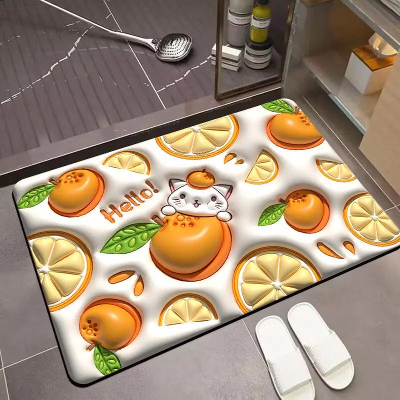 3D Stereoscopic Vision Fruit Printed Bathroom Floor Mat Anti slip Water Absorbing Quick drying Bathroom Home Decoration