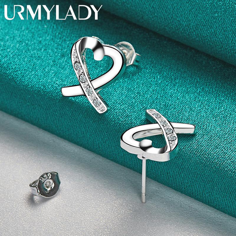 925 Sterling Silver Love Heart Zircon Stud Earrings For Women Wedding Party Fashion Jewelry