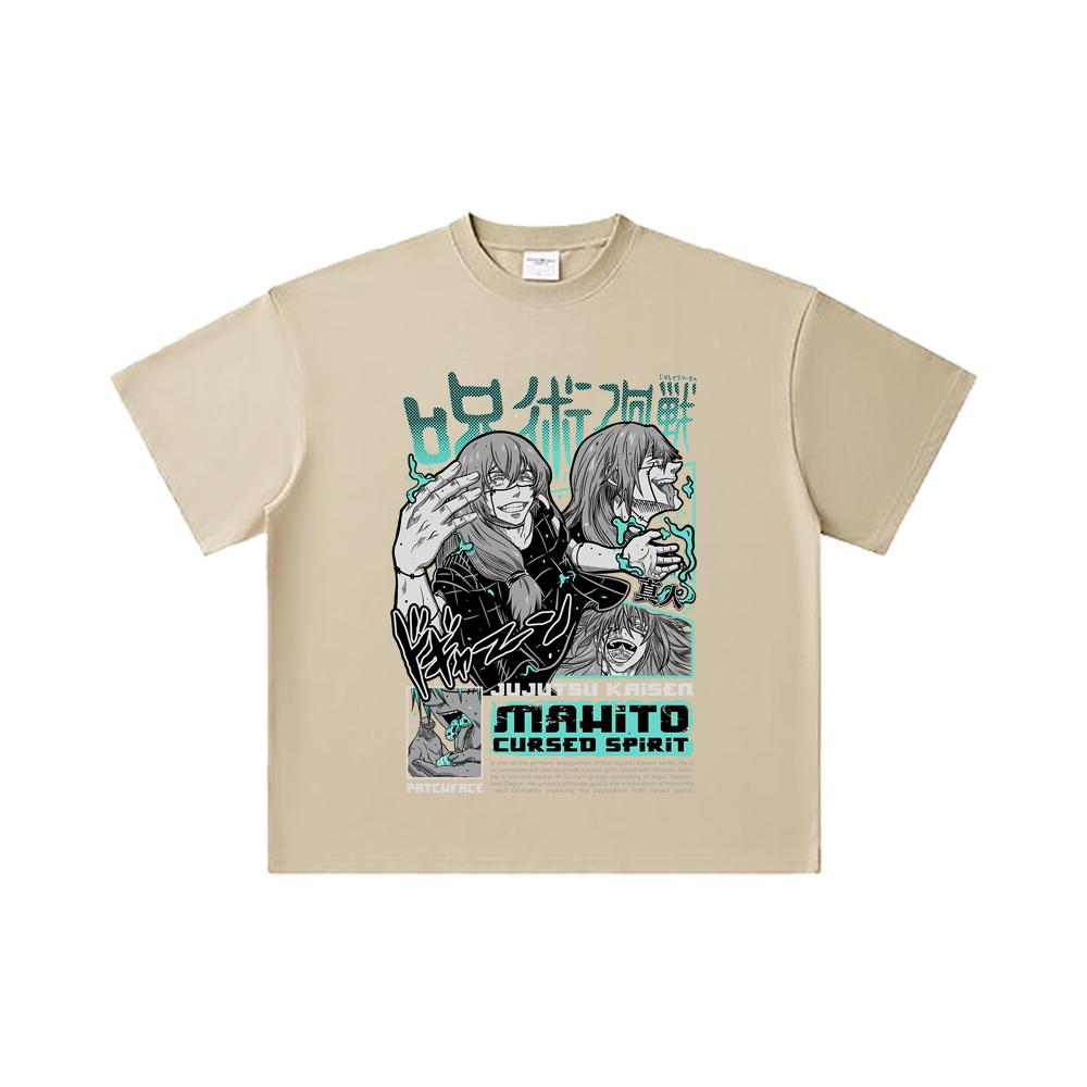 260 GSM Double Yarn 32 Count 100% Cotton Jujutsu Kaisen V63 Mahito Print Unisex Heavy Cotton T Shirt