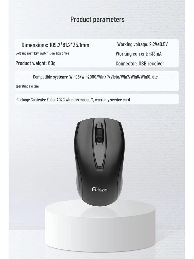 Fuller A02G Ergonomic Wireless Mouse for Office and Desktop