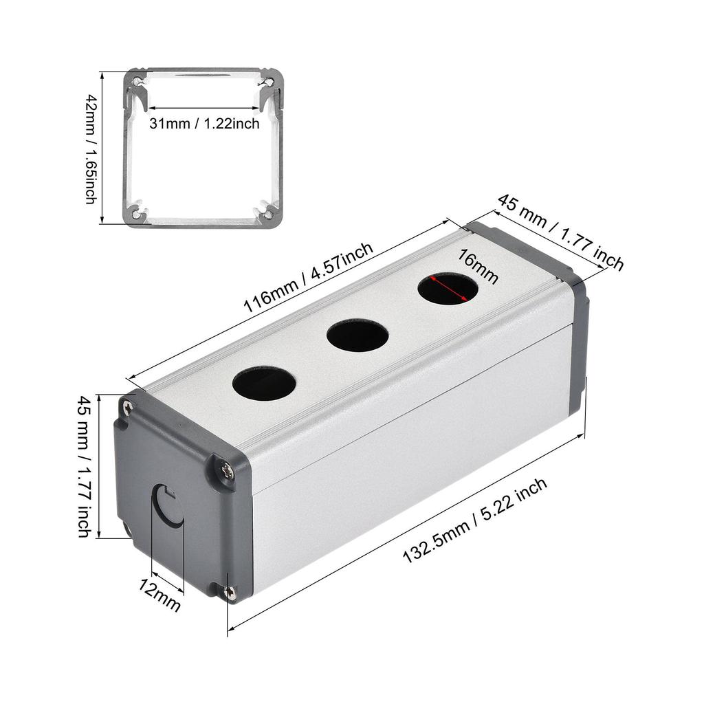 uxcell Push Button Switch Control Box, Switch Button Station Box, Aluminum, 3-Hole, 16mm, with PG7 Cable Gland