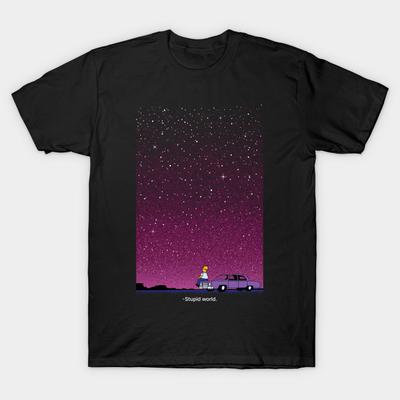 Men Black Print T-shirt Stupid World No-Cut Transfer Paper Print Cotton Tshirt