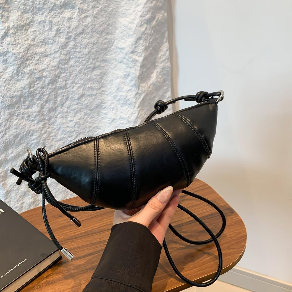 Shoulder Bag for Women Lightweight PU Croissant Shape Quilted details Knotted shoulder strap Large Capacity Zipper for Daily Use