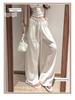 Women's White Linen High-Waisted Wide-Leg Pants - Spring Style, Drapey, Sun Protection, Cotton-Blend Casuals