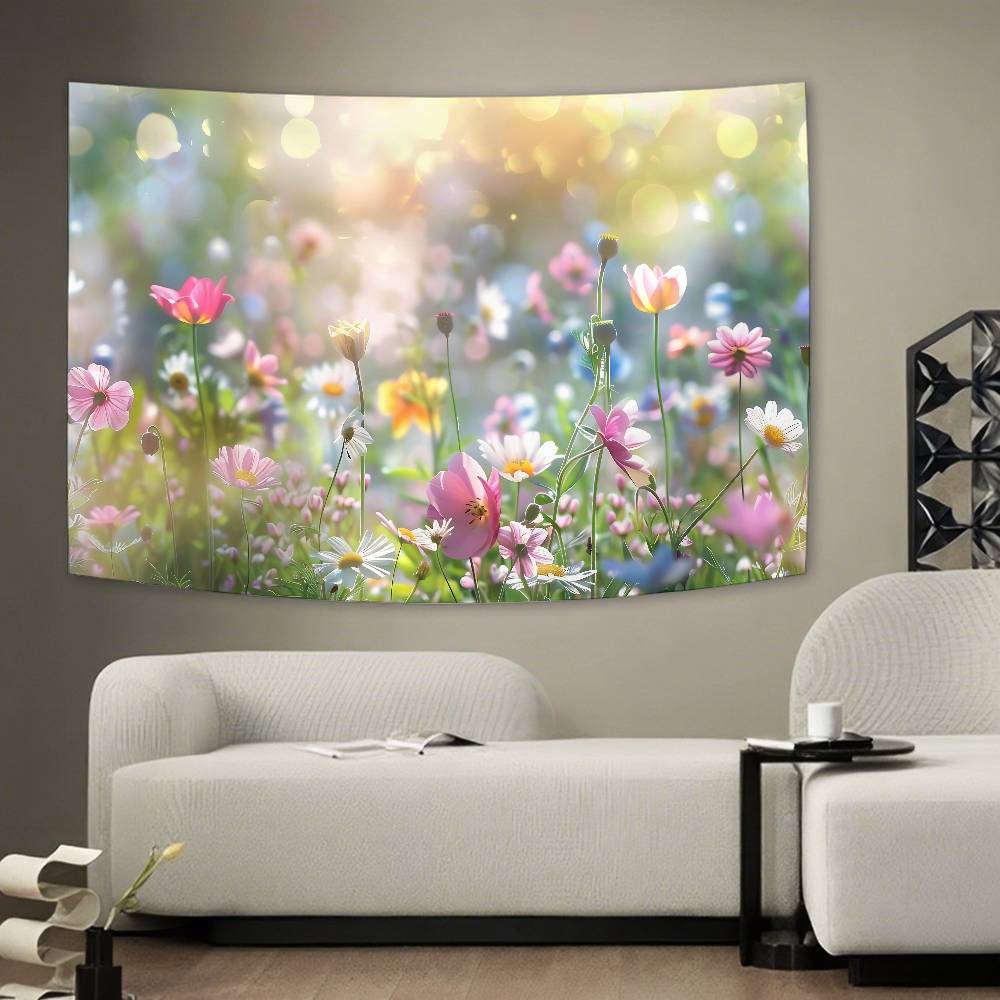 Flower Field Tapestry Wall Hanging Tapestry Art Deco Style Blanket Curtain Home Bedroom Living Room Decoration