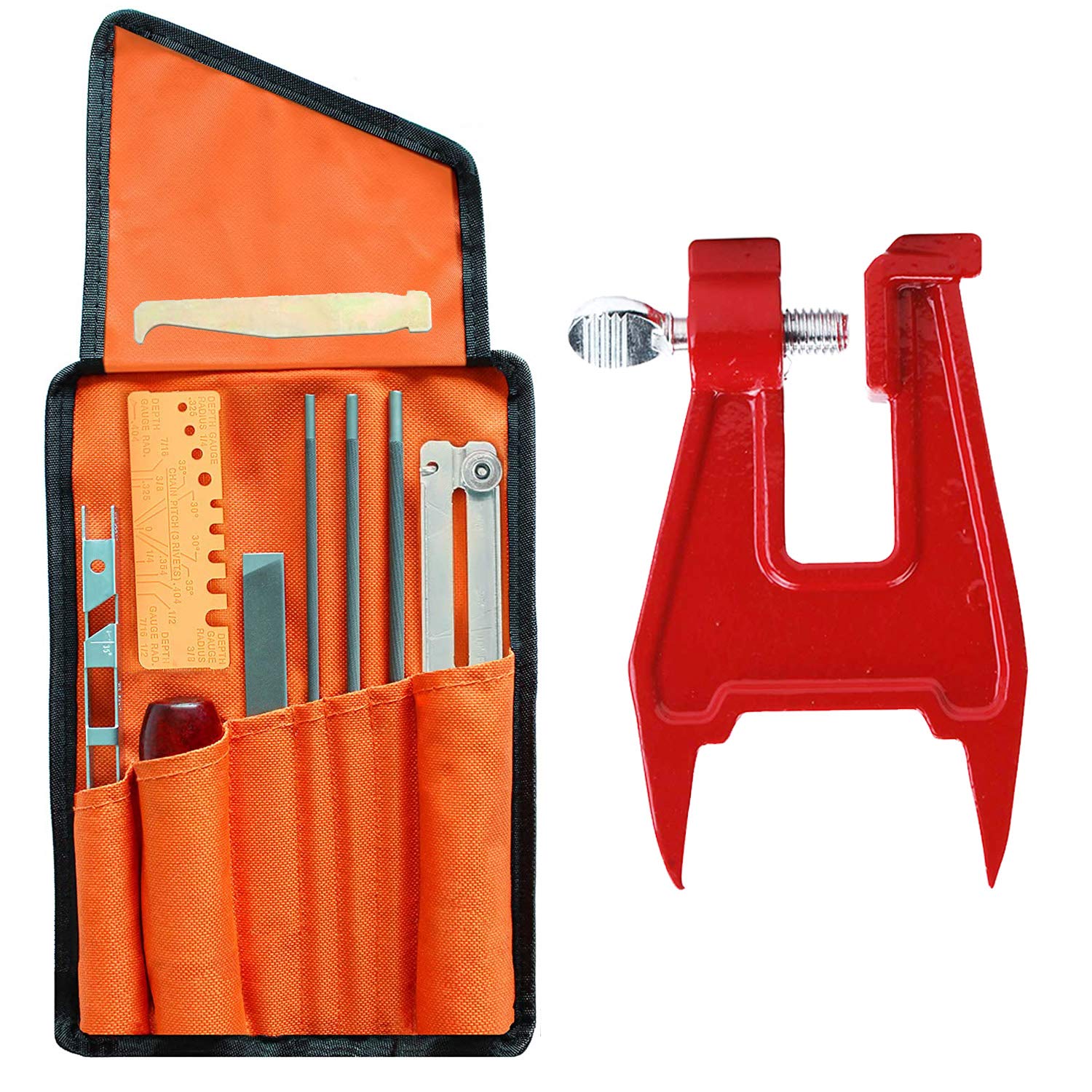 

Chainsaw sharpening sharpening 3 types of round DIY sharpener for manual storage bag included AsYouBuy set, clamp, 10-piece set, files, помаранчевий