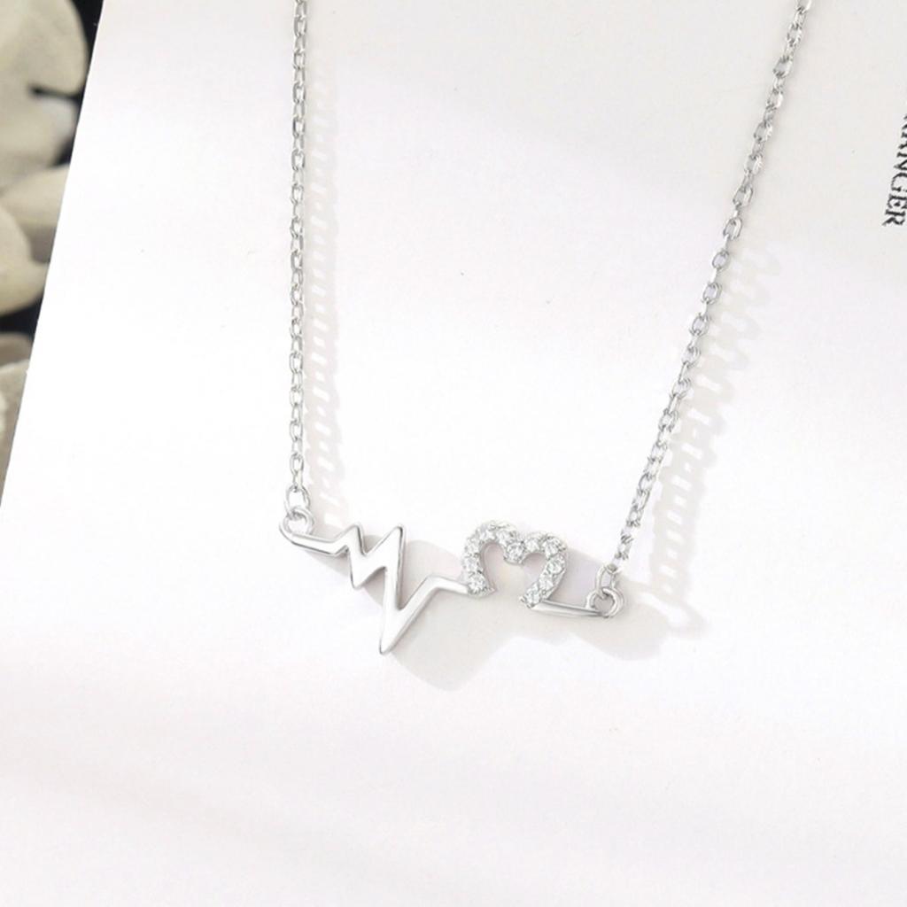 Heartbeat Line Pendant Necklace with Sparkling Open Heart Detail Elegant Romantic Jewelry for Women