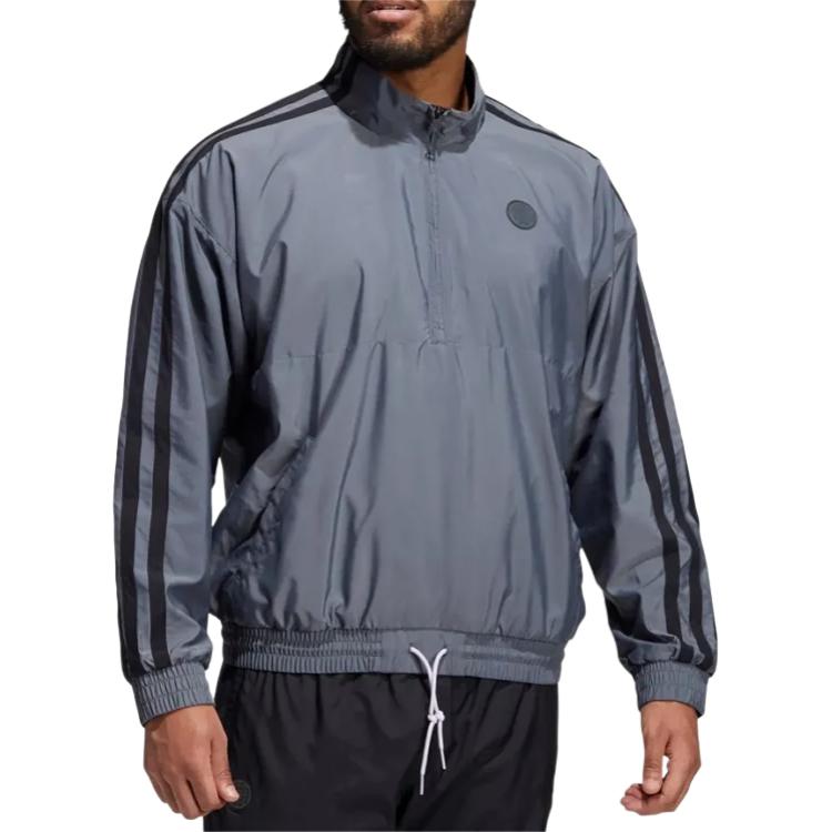 Adidas Half-Zip Athletic Fit Jacket Men Outerwear Gray GV4675
