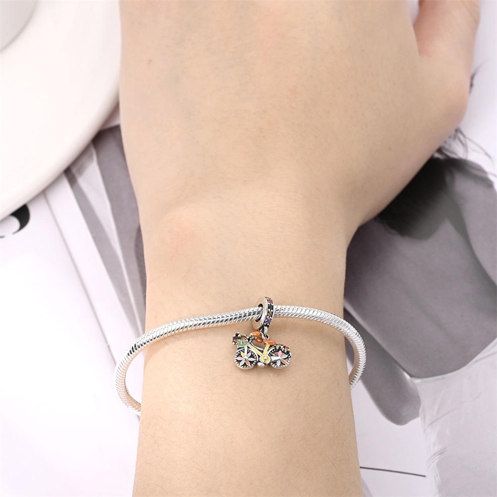 Original Copper Charms Luxury Flower Bicycle Pendant Beads Fit Bracelet Diy Women Making Delicate Gift