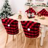 4 pezzi di coprisedie natalizie in plaid rosso nero con coprisedili per sedie in peluche bianco per Natale