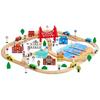 113PCS Wooden Train Set, for Kids Ages 3-8, Wood Train Track Toy with Storage Box, City Scene Railway Playset, Compatible with Major Brands, Christmas