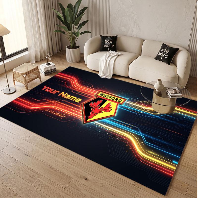 Custom Rug Watford FC Pattern Print Name Text Soft Non‑Slip Floor Carpet for Home Indoor Decoration