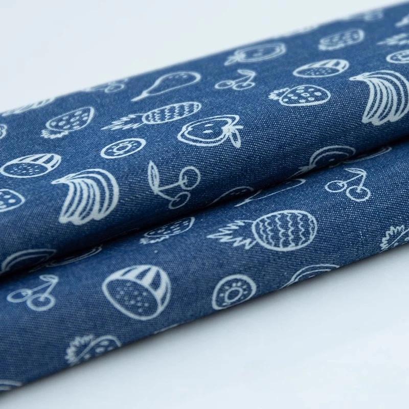 100x150cm Thin Style Washed Printed Fabric Pure Cotton Denim Fabric Summer Clothing Pants Short Dress DIY Clothing Shirt Fabric