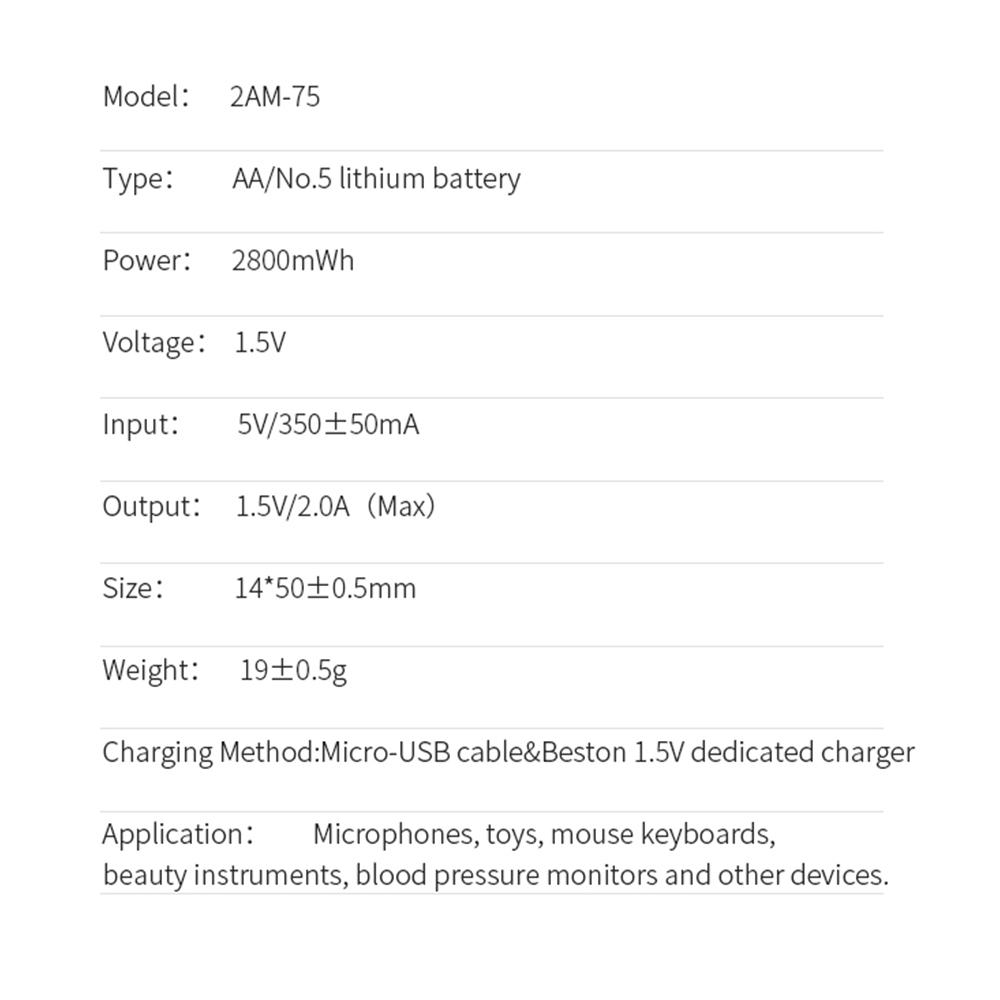 Multifunction AA Lithium Battery 2800mWh Toy KTV Battery 1.5V Constant Voltage Fast Charge USB Rechargeable Battery