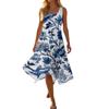 Women Sleeveless Floral Print Dress Casual Round Neck Irregular Hem Mid Length Summer Dress