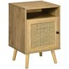 Bedside Table Nightstand with Cane Door Cupboard and Niche Vintage Design 39 X 35 X 60 Cm Natural
