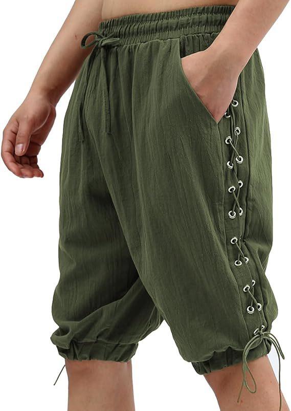 Pantalones Cortos de Pirata para Hombre Renacentista Medieval Vintage con Cordones Vikingo Navegante Disfraz de Halloween