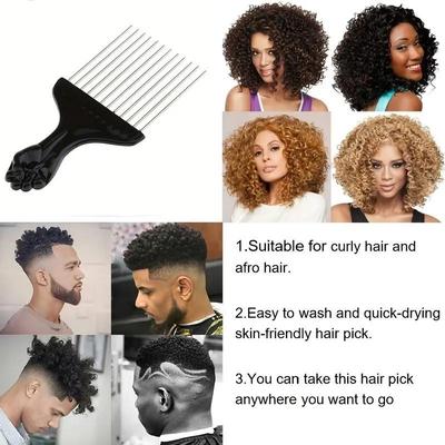1/6 Stück Breitzahn Faustform Schwarzer Griff Afro Kamm Metall Salonkamm Metallzähne für Lockiges Haar