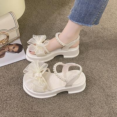With Skirts, Sandals, Women's Summer Wear 2025 New Thick-soled Heightening Fairy Style Sandals, Pearl Fashion Women's Shoes